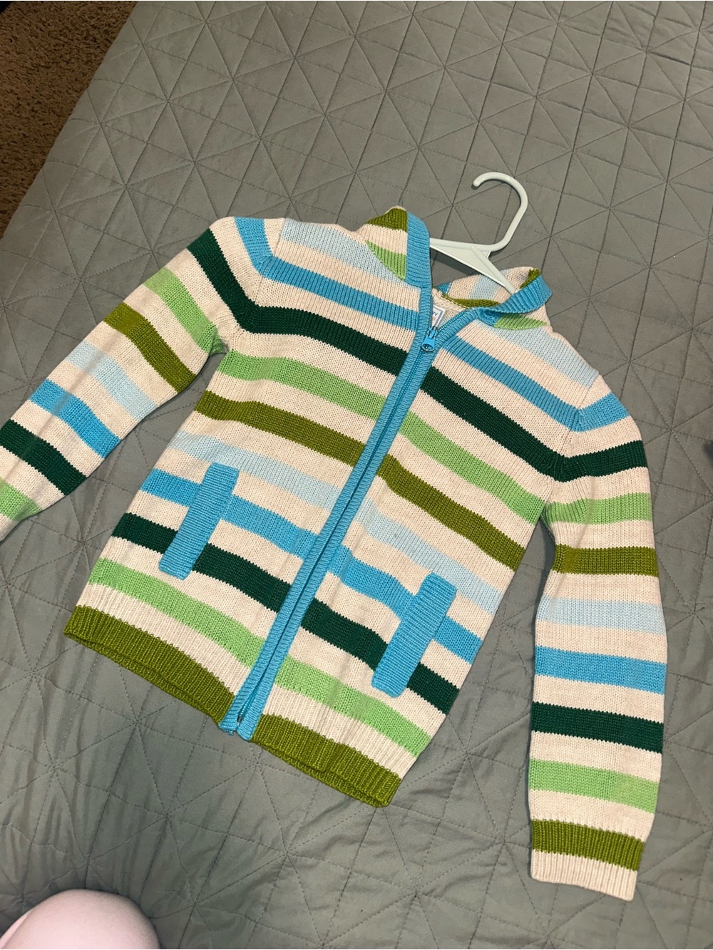 Vintage Old Navy Girls Striped Knit Zip Up Hoodie Sweater Size S